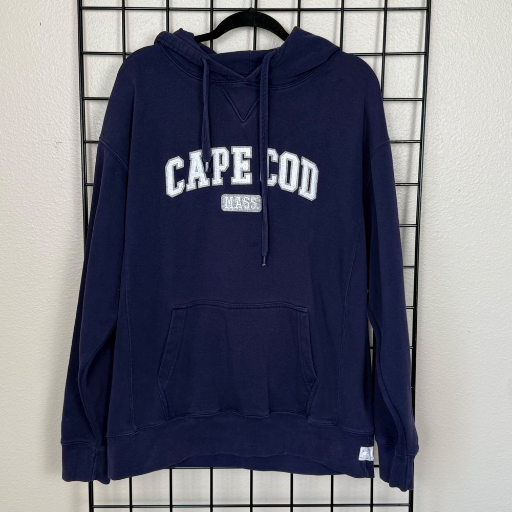 Cuffy's Cape Cod Hoodie Mens XL Navy Blue Applique Mass Pullover Sweatshirt Cozy
